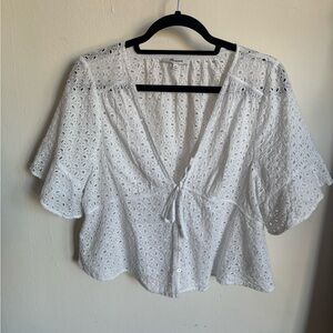 Madewell eyelet tied white blouse